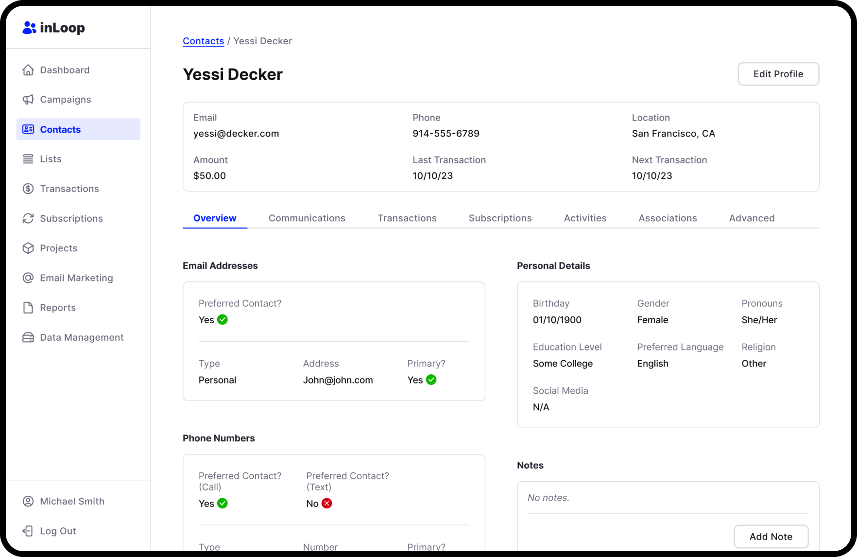 InLoop contact detail